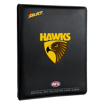 Official AFL Hawthorn Hawks collector card album - front view with team colours and logo