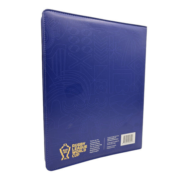 RLWC 2026 Collector Card Album back cover with Rugby League World Cup logo and barcode