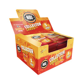 NBL Collector Cards 2026 Rookie Box containing 5 booster packs, shown in its retail display packaging on a white background.
